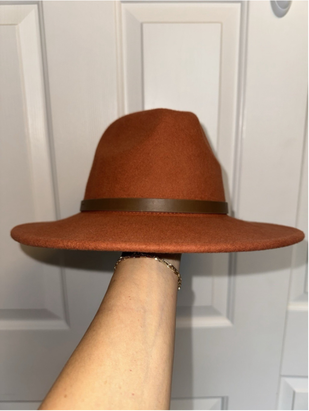 Free People 100% Wool Fedora Hat Rust Burnt Orange Boho Autumn Indie Rancher OS